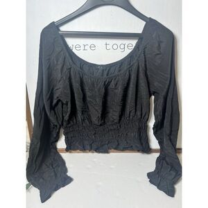 Iris Women's Size Large Black On Off Shoulder Crop Long Sleeve Top Witchy Whimsy